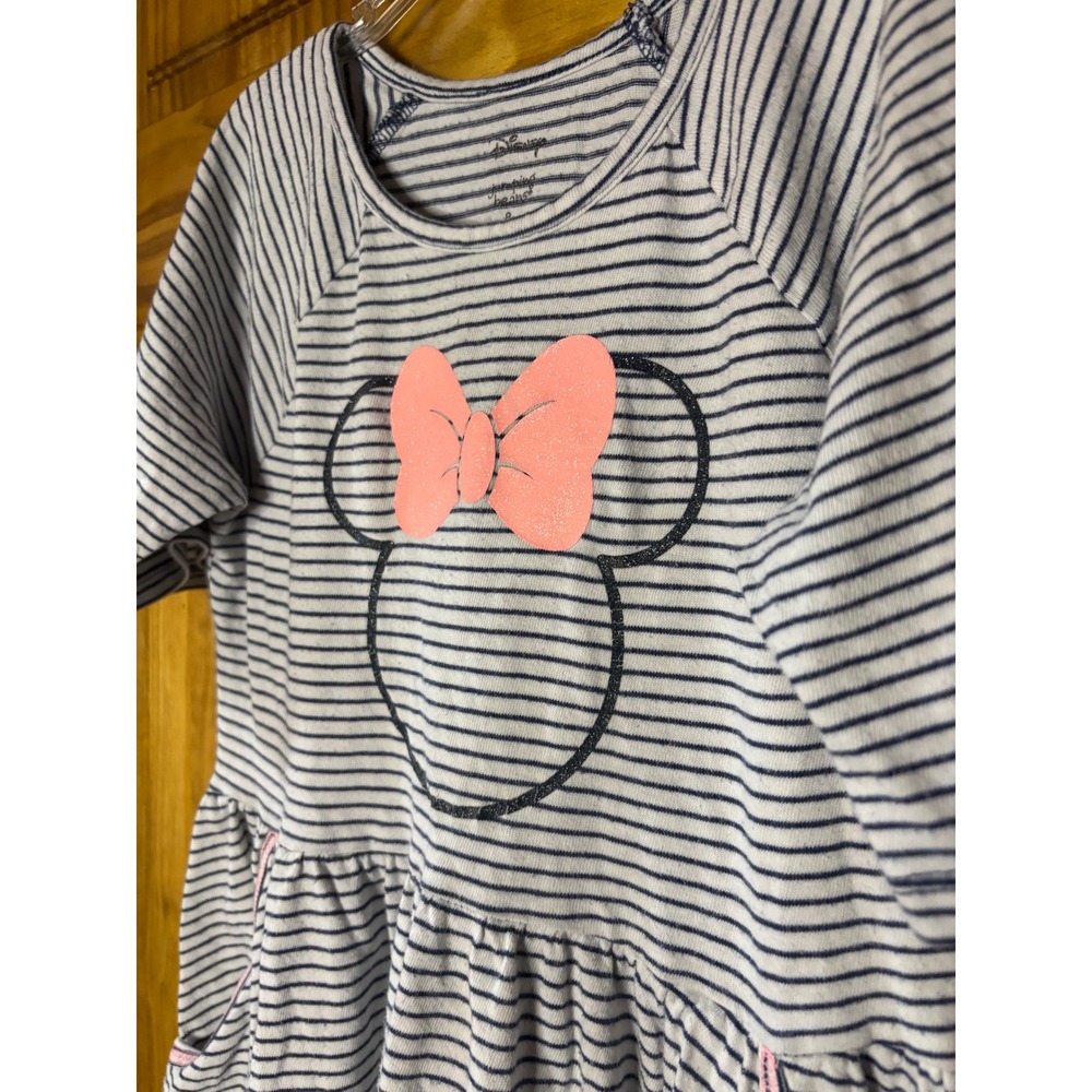 Disney Jumping Beans Girls Minnie Mouse Striped Pocket Dress Size 8 Navy Pink - Picture 2 of 4